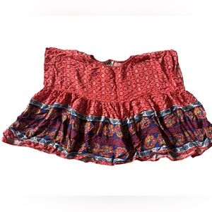Ivy Jane Boho Rayon Peplum Blouse M/L Red-Orange and Blue Paisley Made USA